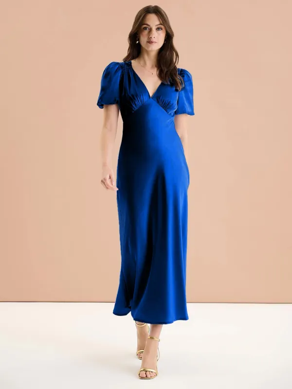 Rosie Puff Sleeve Dress in Navy sold by Omnes