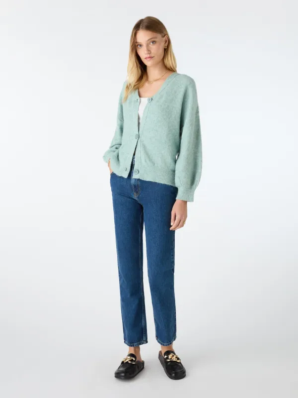 Honor Cardigan in Aqua sold by Omnes