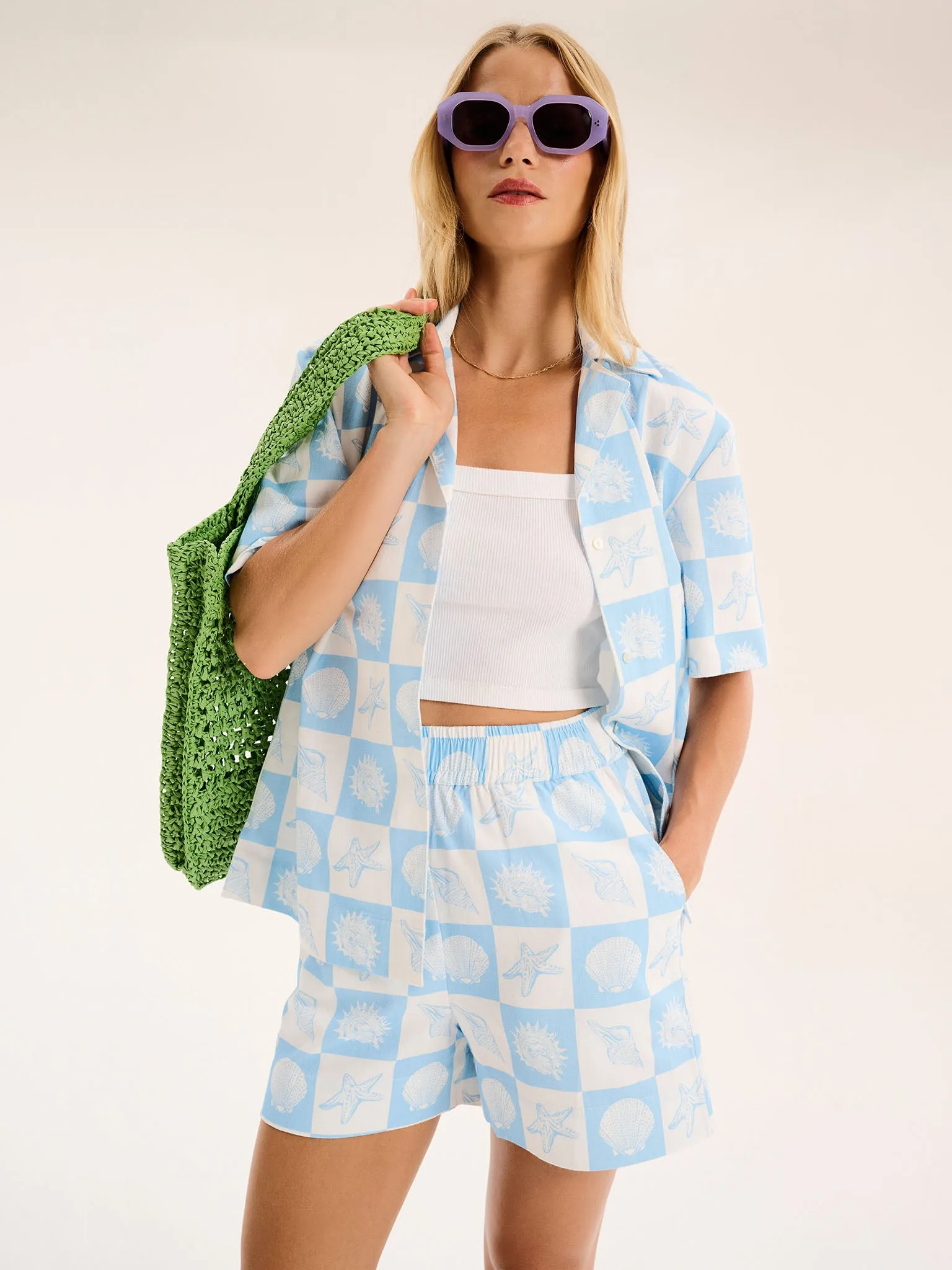 Oaklyn Shirt in Shell Checkerboard Print sold by Omnes product image thumbnail 5