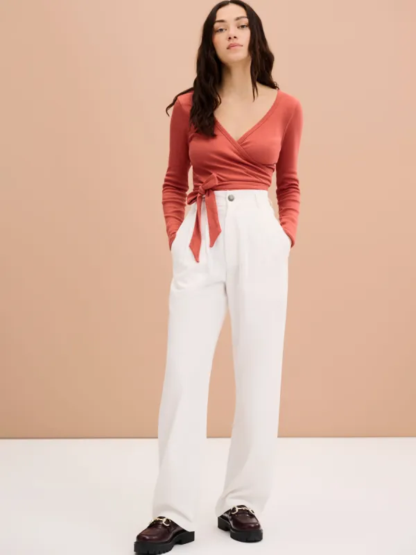 Napeta Ballet Wrap Top in Brick Orange sold by Omnes