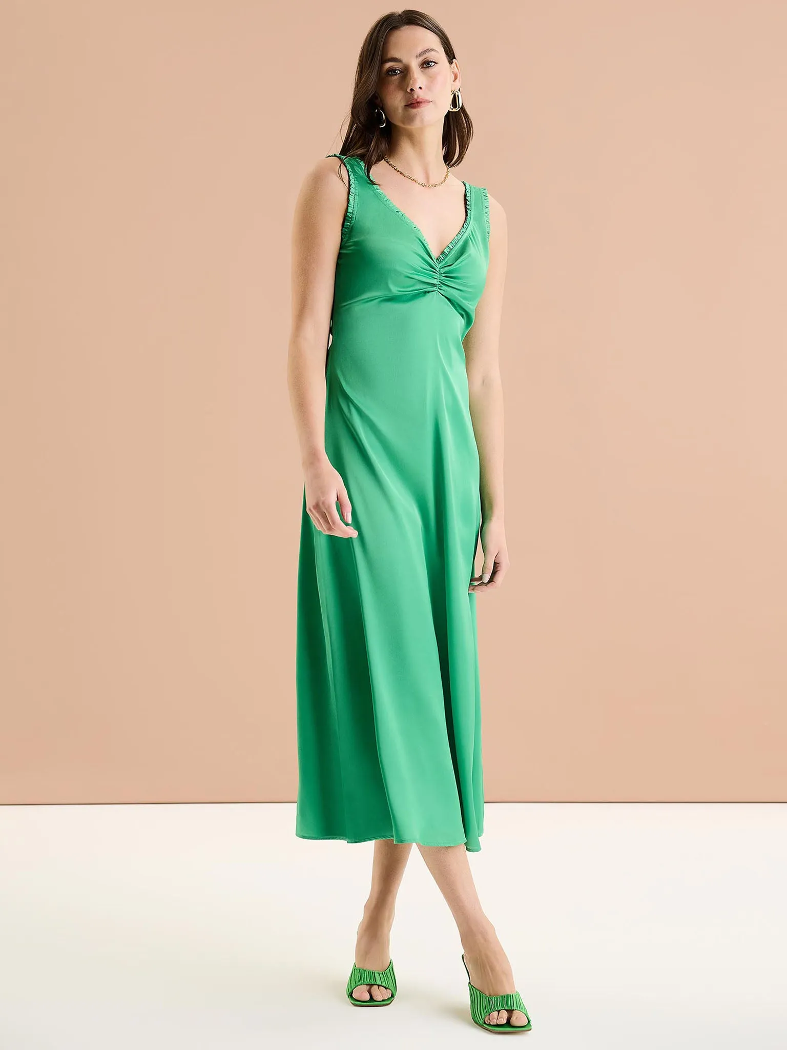 Polly Frill Dress in Emerald sold by Omnes product image thumbnail 4