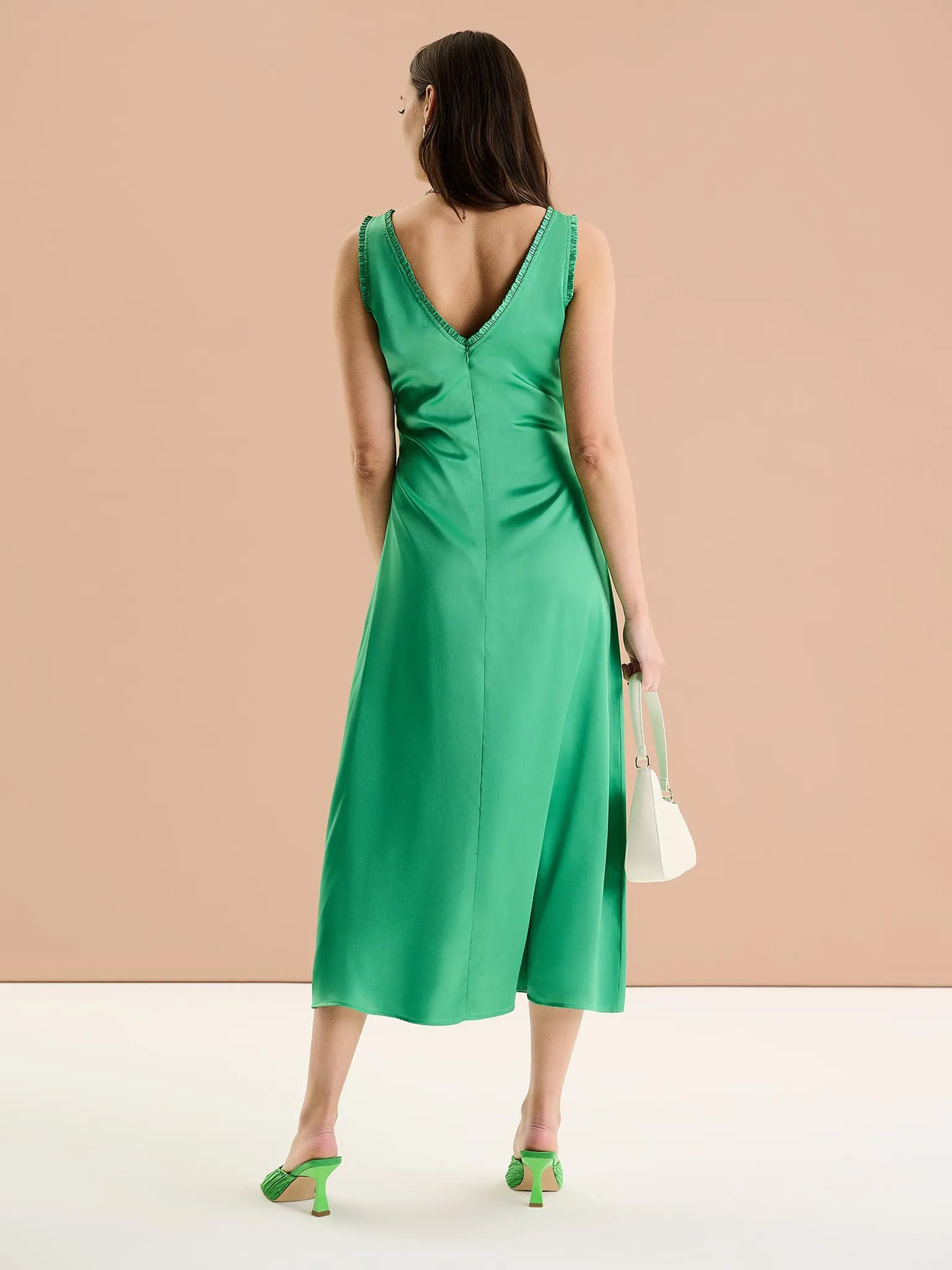 Polly Frill Dress in Emerald sold by Omnes product image thumbnail 3