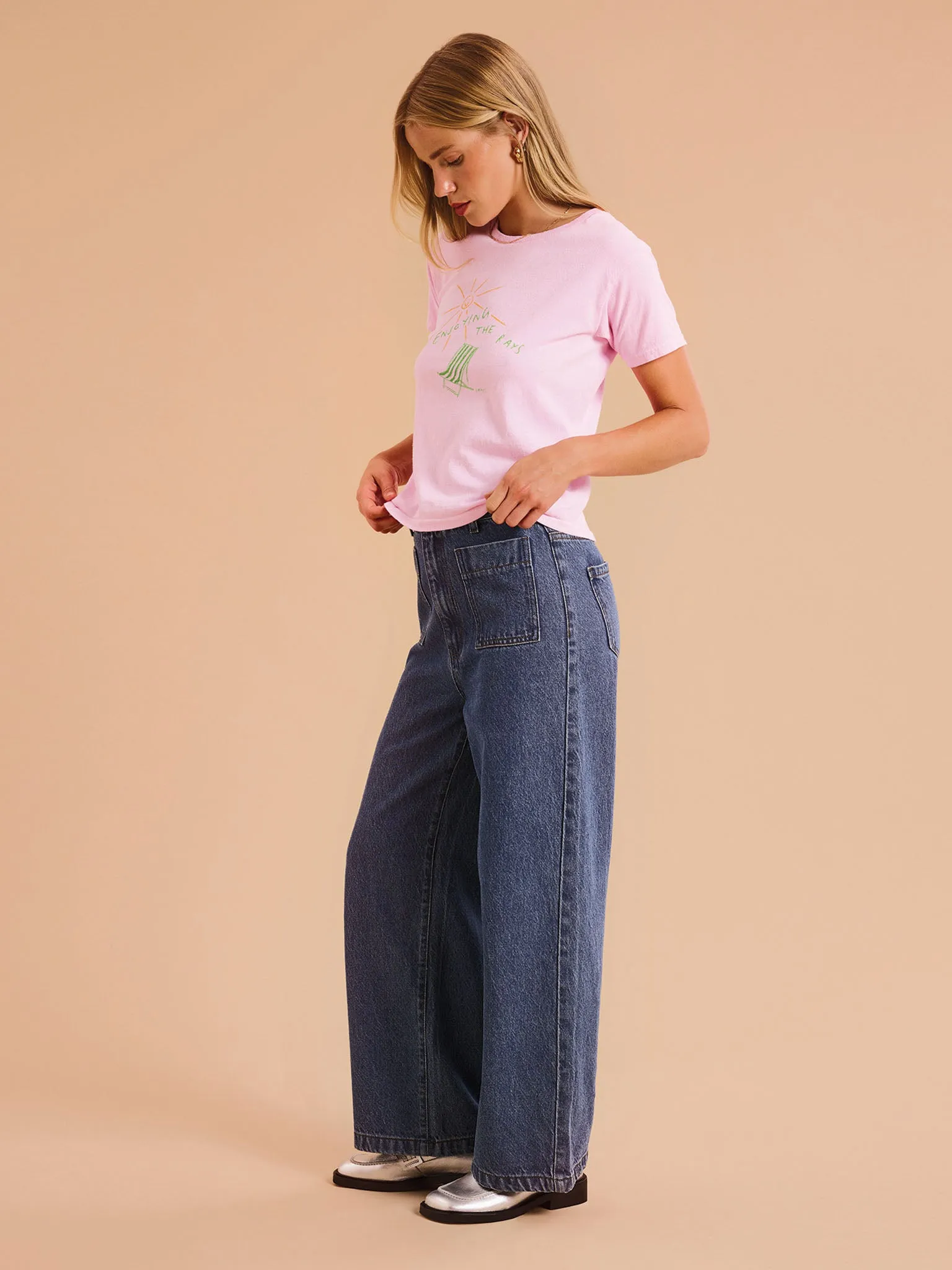Orielle Cropped Jean in Mid Wash sold by Omnes