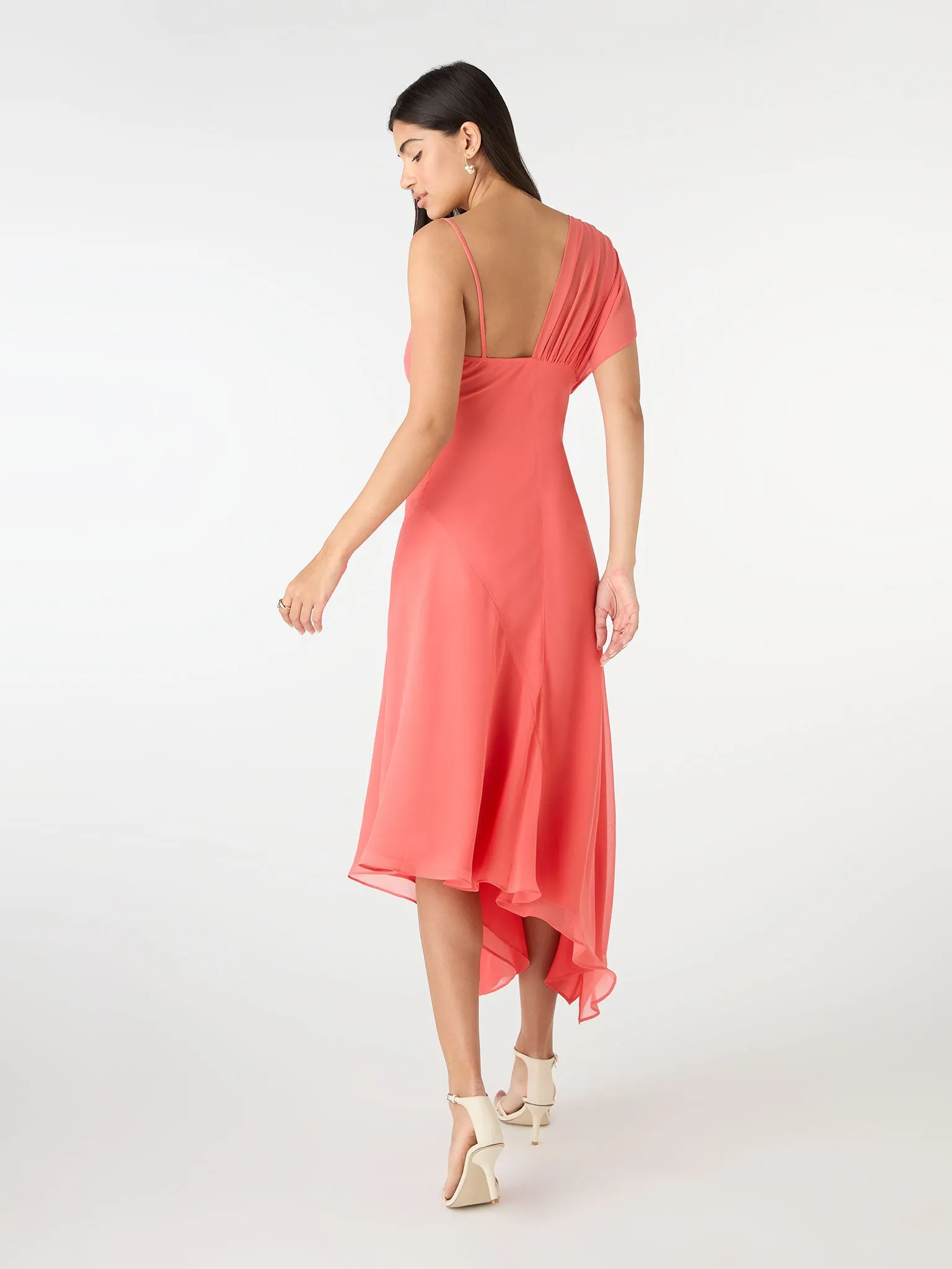 Laurel Asymmetric Dress in Coral sold by Omnes product image thumbnail 3