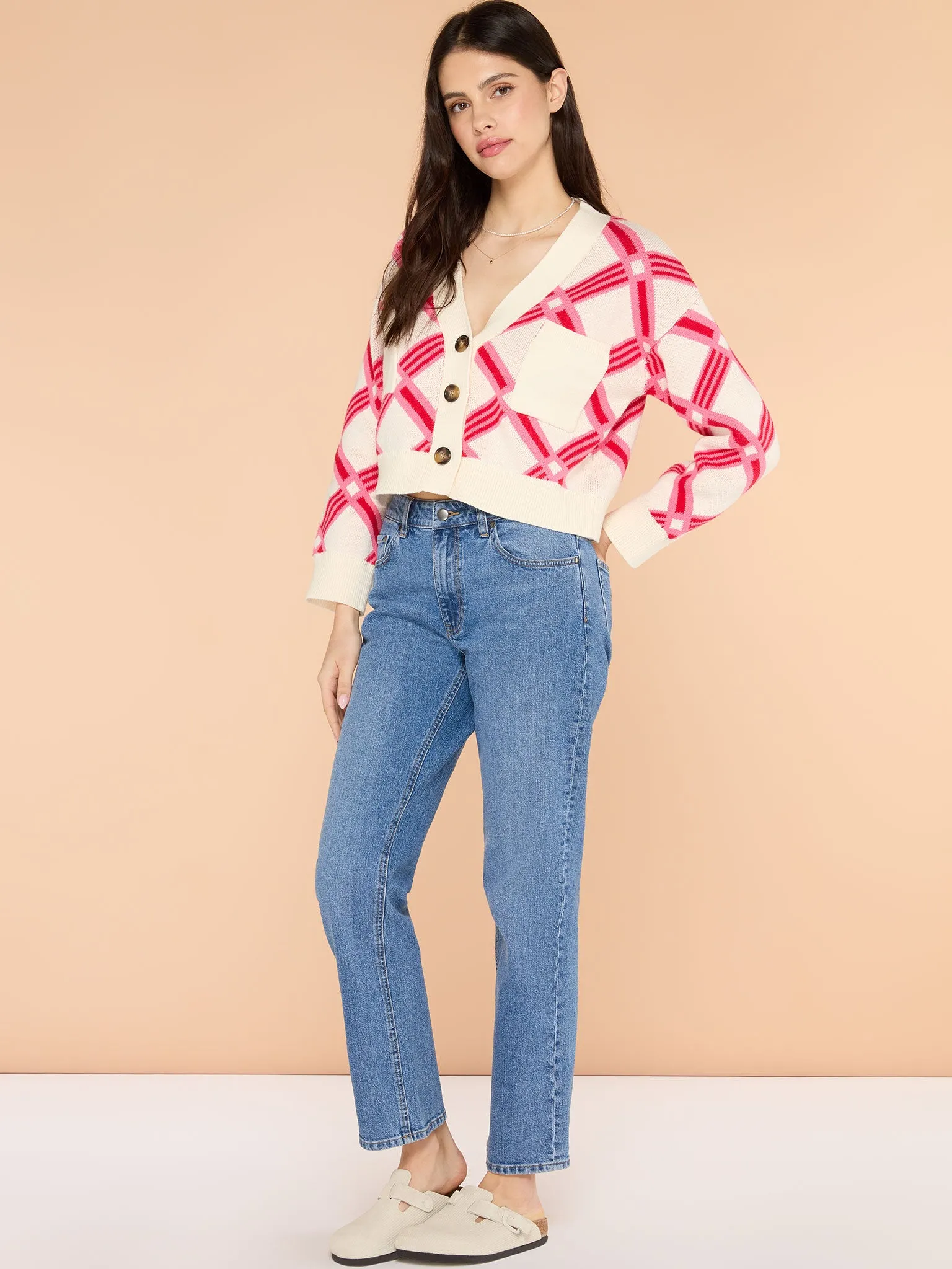 Heather Large Check Cardigan in Cream sold by Omnes product image thumbnail 2