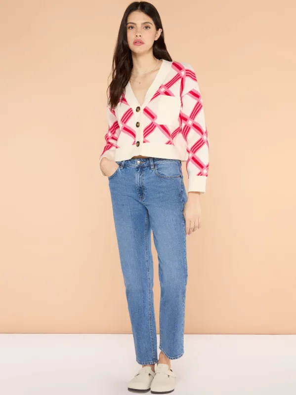 Heather Large Check Cardigan in Cream sold by Omnes