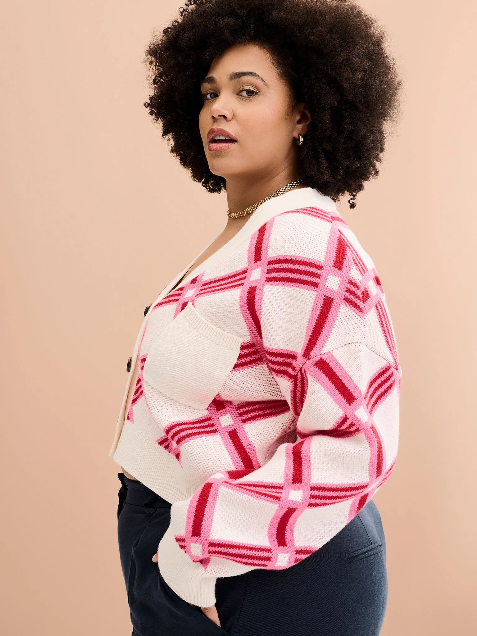 Heather Large Check Cardigan in Cream sold by Omnes product image thumbnail 5