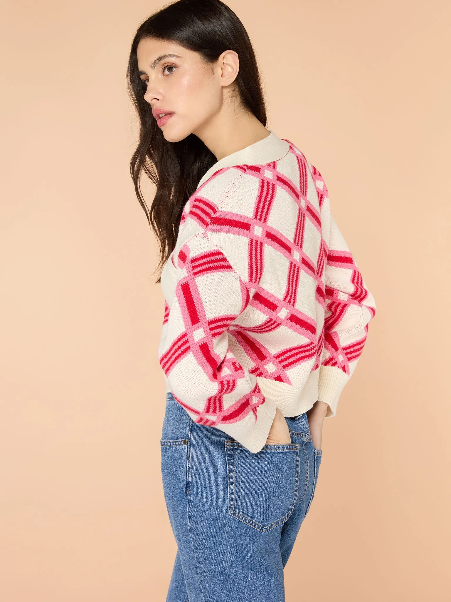 Heather Large Check Cardigan in Cream sold by Omnes product image thumbnail 4