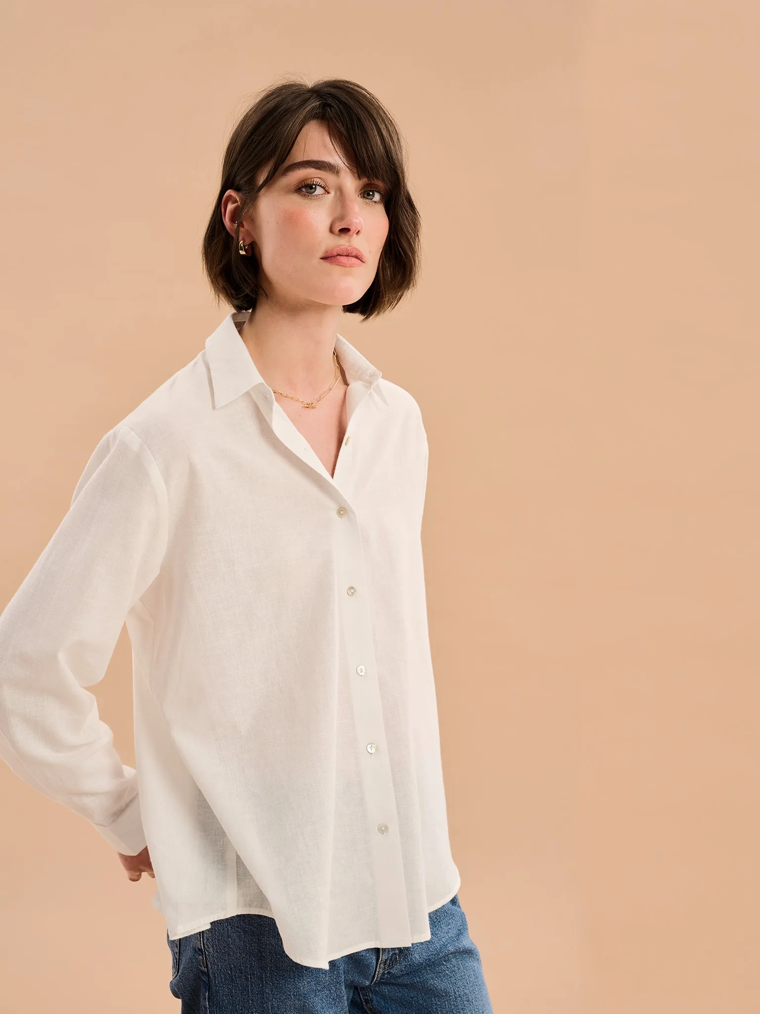 Evie Linen Oversized Shirt in White sold by Omnes