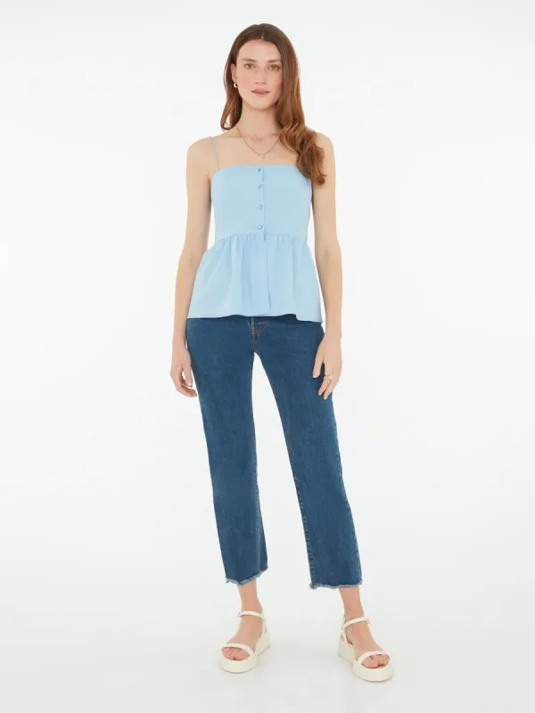 Remington Button Front Cami Top in Blue made by Omnes
