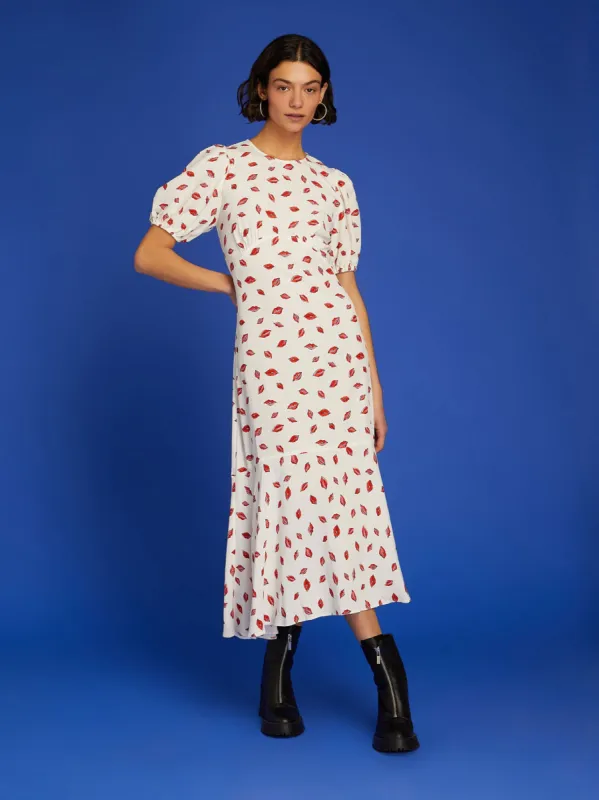 Astrid Tea Dress in Lips Print sold by Omnes