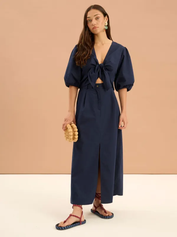 Olive A Line Midi Skirt in Navy sold by Omnes