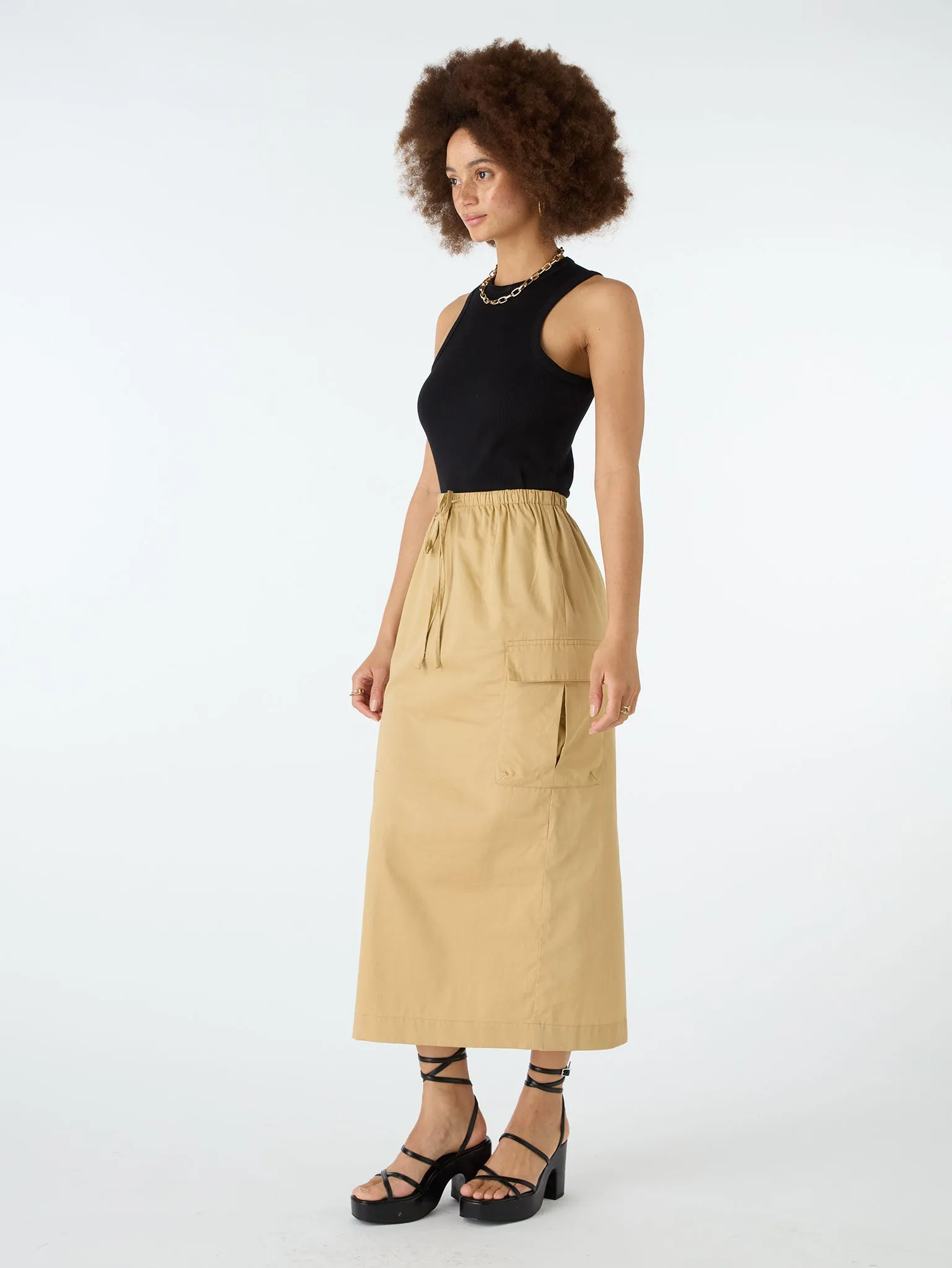 Indigo Cargo Midi Skirt in Beige sold by Omnes product image thumbnail 5