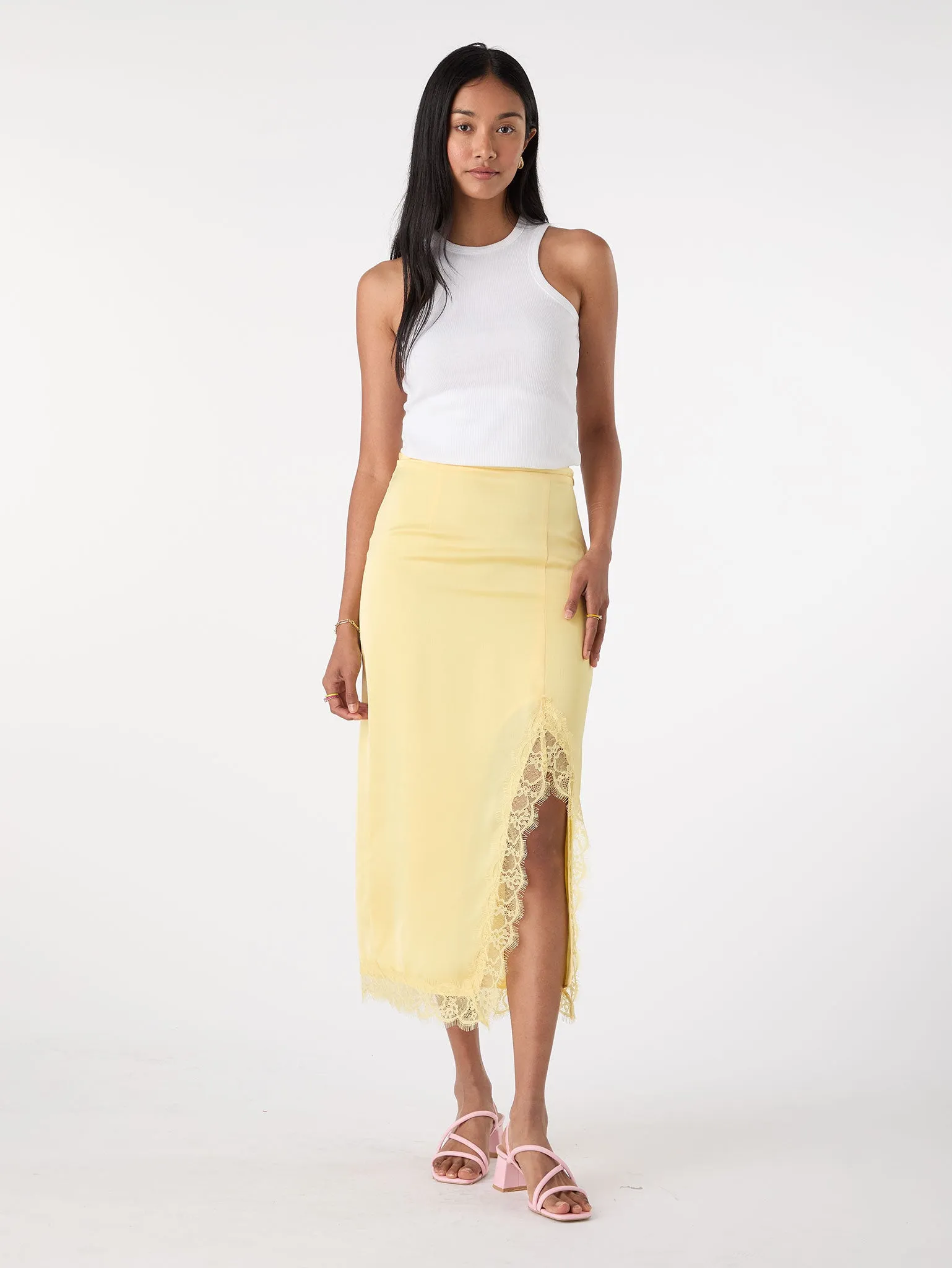 Avari Lace Trim Skirt in Yellow sold by Omnes