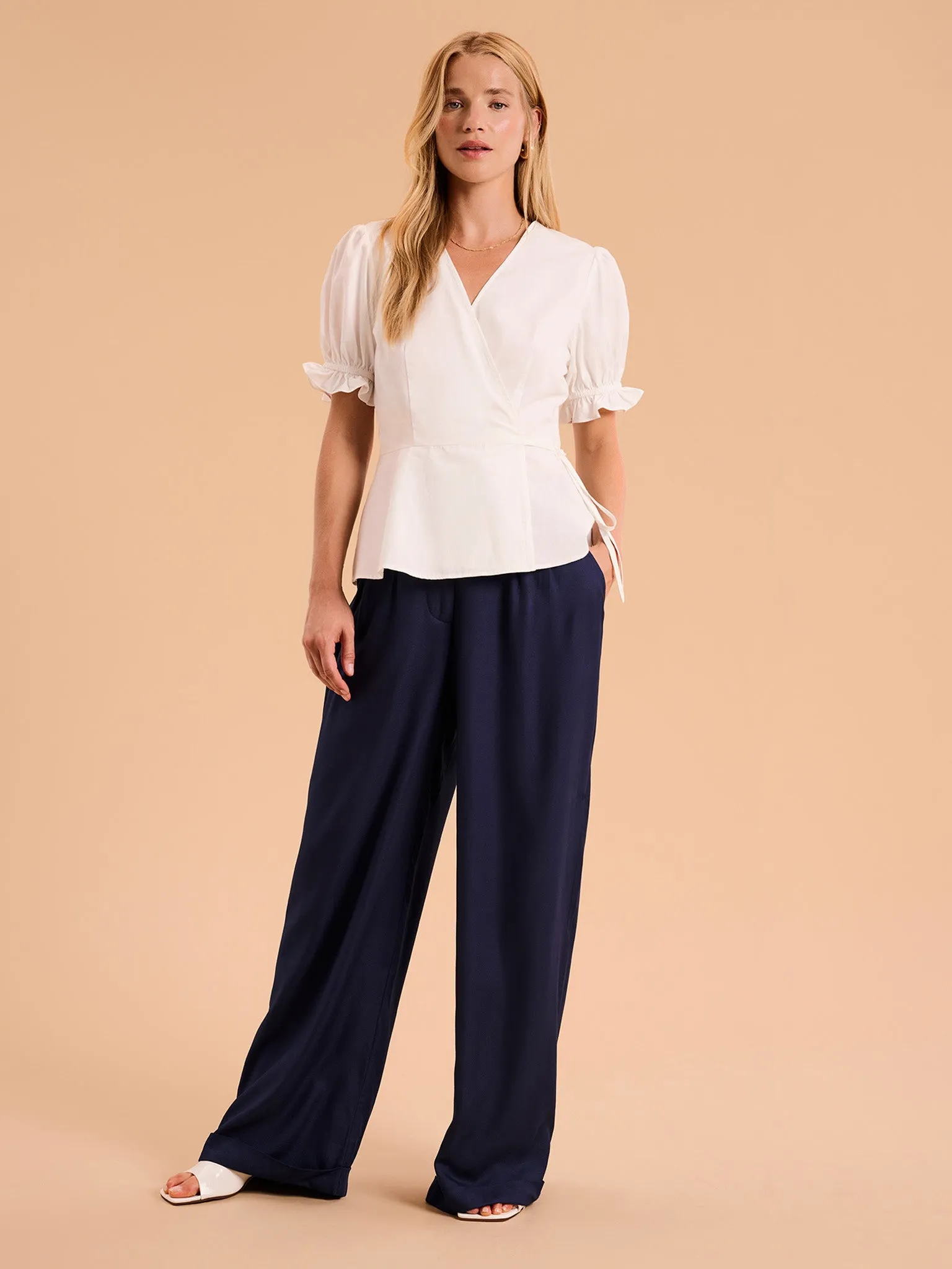 Candy Pleat Front Straight Leg Trouser in Navy sold by Omnes