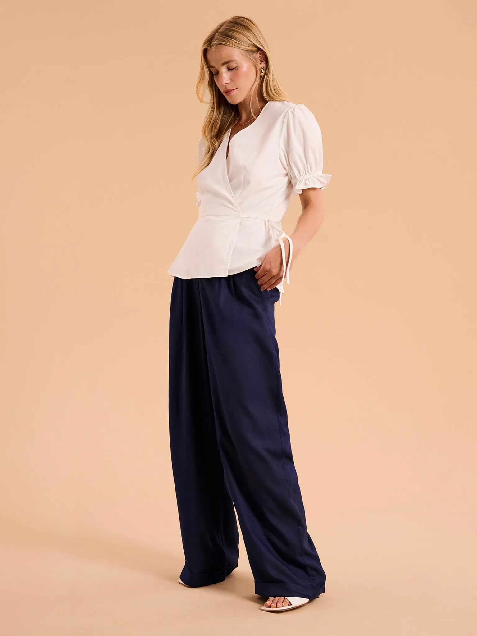 Candy Pleat Front Straight Leg Trouser in Navy sold by Omnes product image thumbnail 2