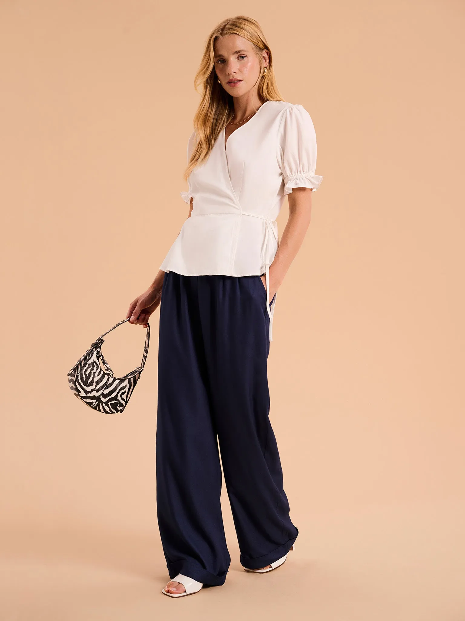 Candy Pleat Front Straight Leg Trouser in Navy sold by Omnes product image thumbnail 3