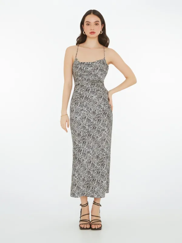 Riviera Midi Dress in Zebra Print sold by Omnes