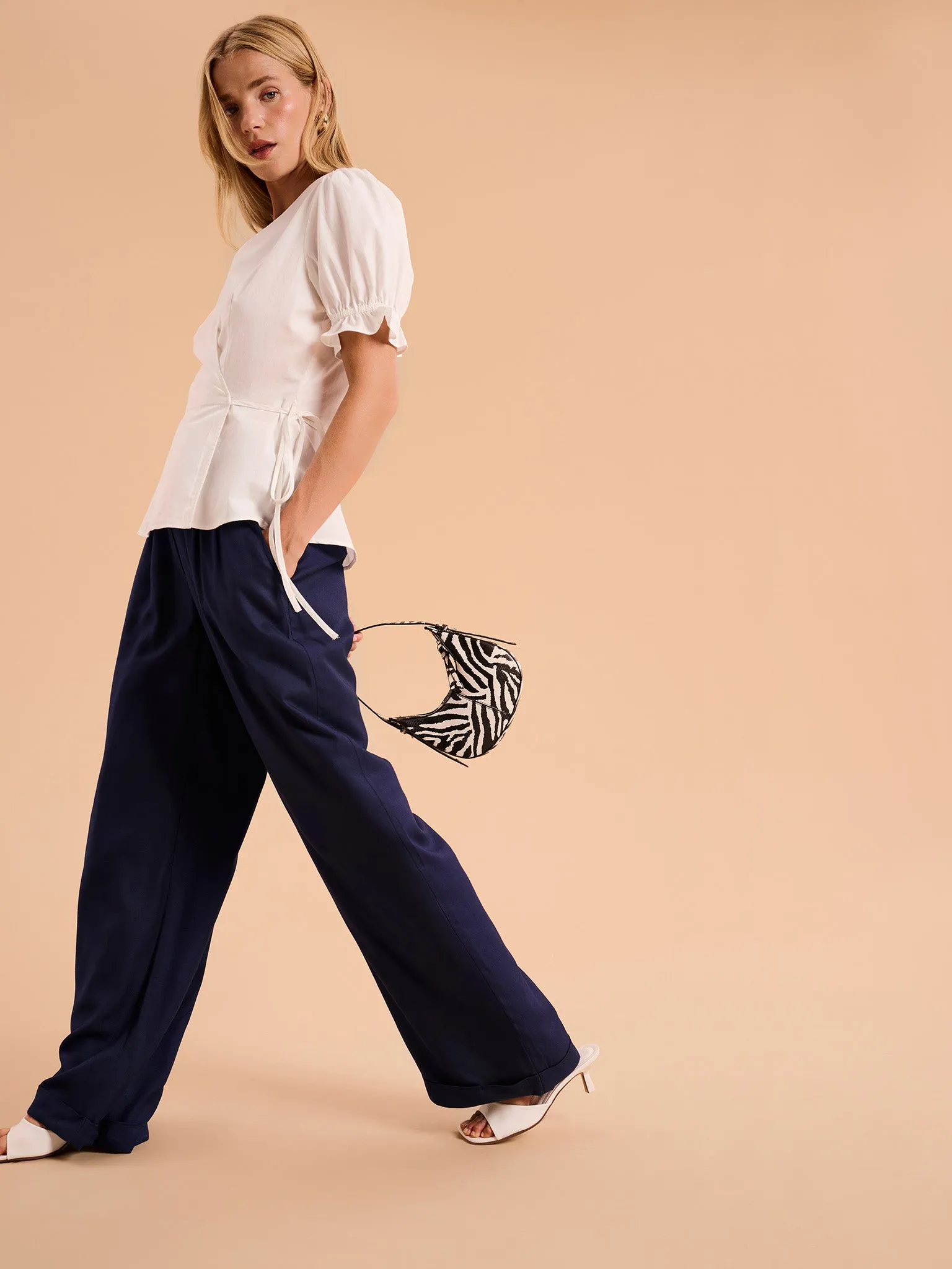 Candy Pleat Front Straight Leg Trouser in Navy sold by Omnes product image thumbnail 4
