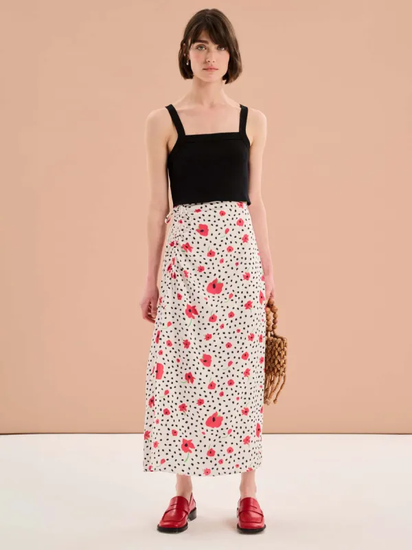 Madelyn Midi Skirt in Mono Poppy Print sold by Omnes