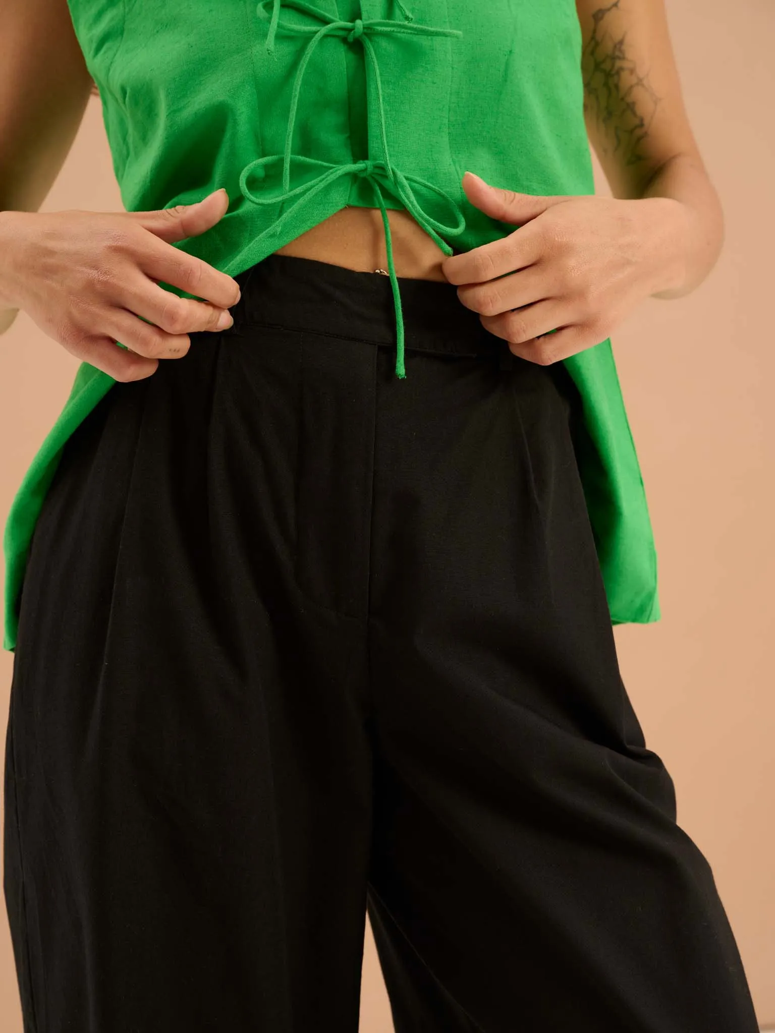 Candy Pleat Front Straight Leg Trouser in Black sold by Omnes product image thumbnail 3