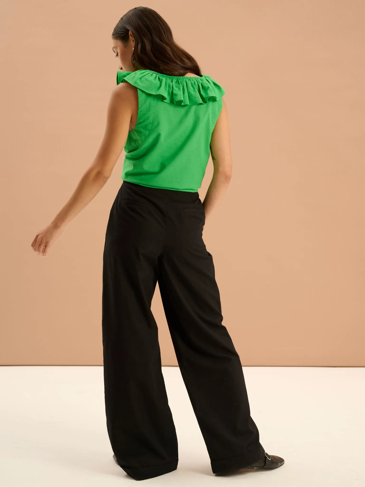 Candy Pleat Front Straight Leg Trouser in Black sold by Omnes product image thumbnail 2