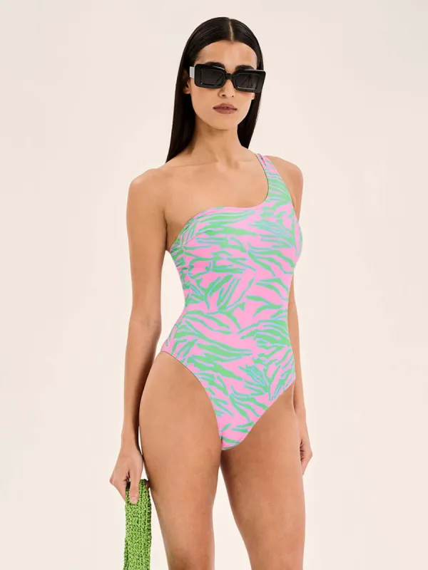 Limited Edition Zadie Tiger Print One Shoulder Swimsuit sold by Omnes