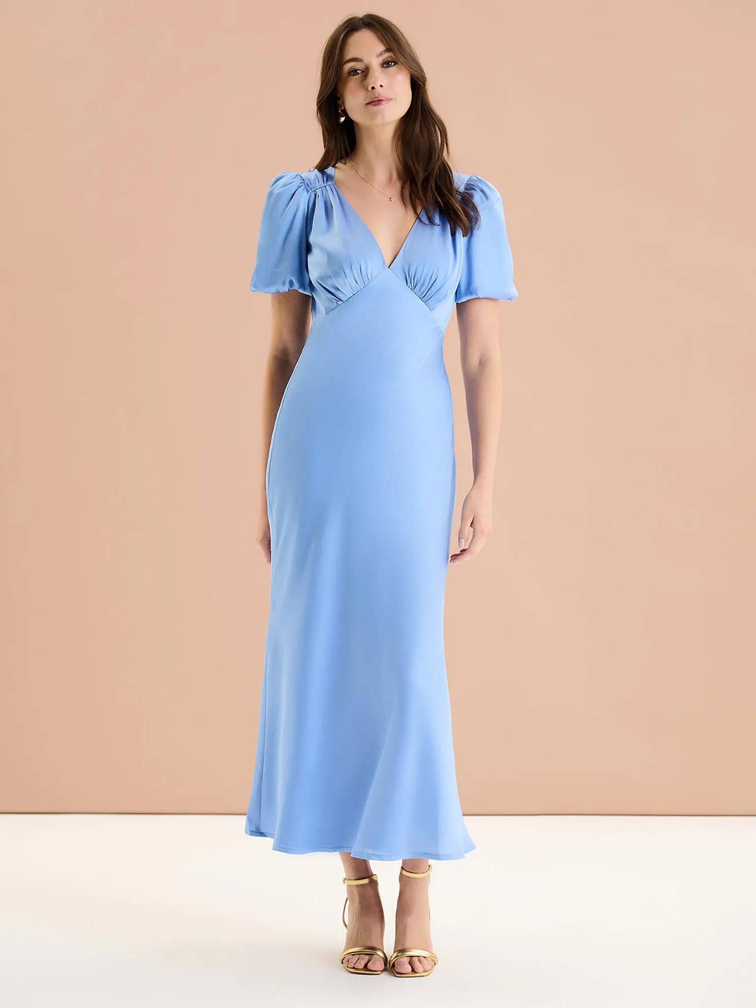 Rosie Ruched Puff Sleeve Dress in Light Blue sold by Omnes product image thumbnail 2