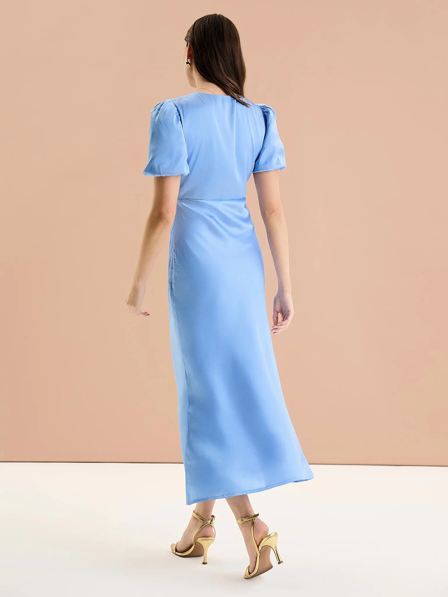Rosie Ruched Puff Sleeve Dress in Light Blue sold by Omnes product image thumbnail 3