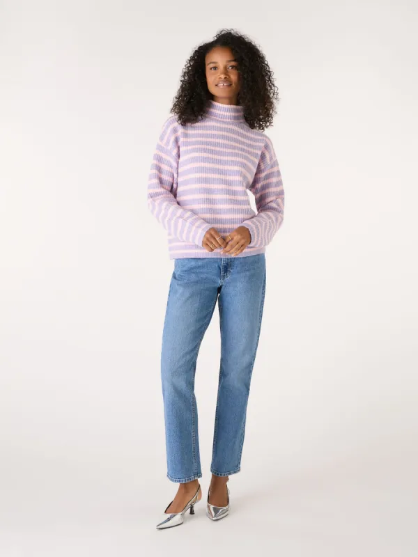 Ebony Stripe Rib Turtleneck Jumper in Lilac sold by Omnes
