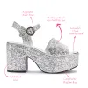 Miso Platform Strap Sandal In Silver Glitter sold by Larroude