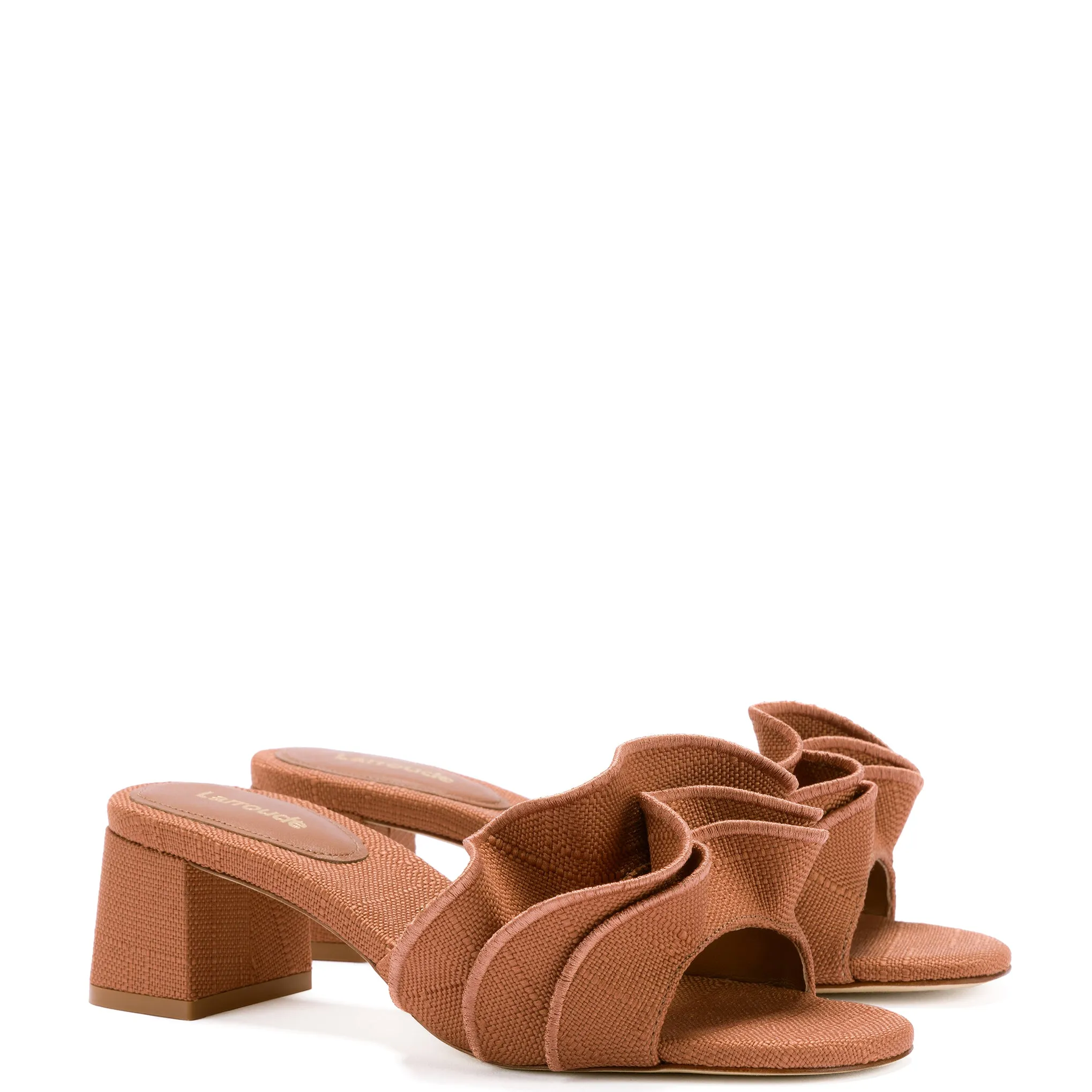 Brigitte Ruffle Mule In Caramel Raffia sold by Larroude product image thumbnail 2