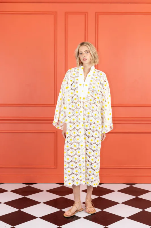 daisy lace maxi caftan sold by Larroude