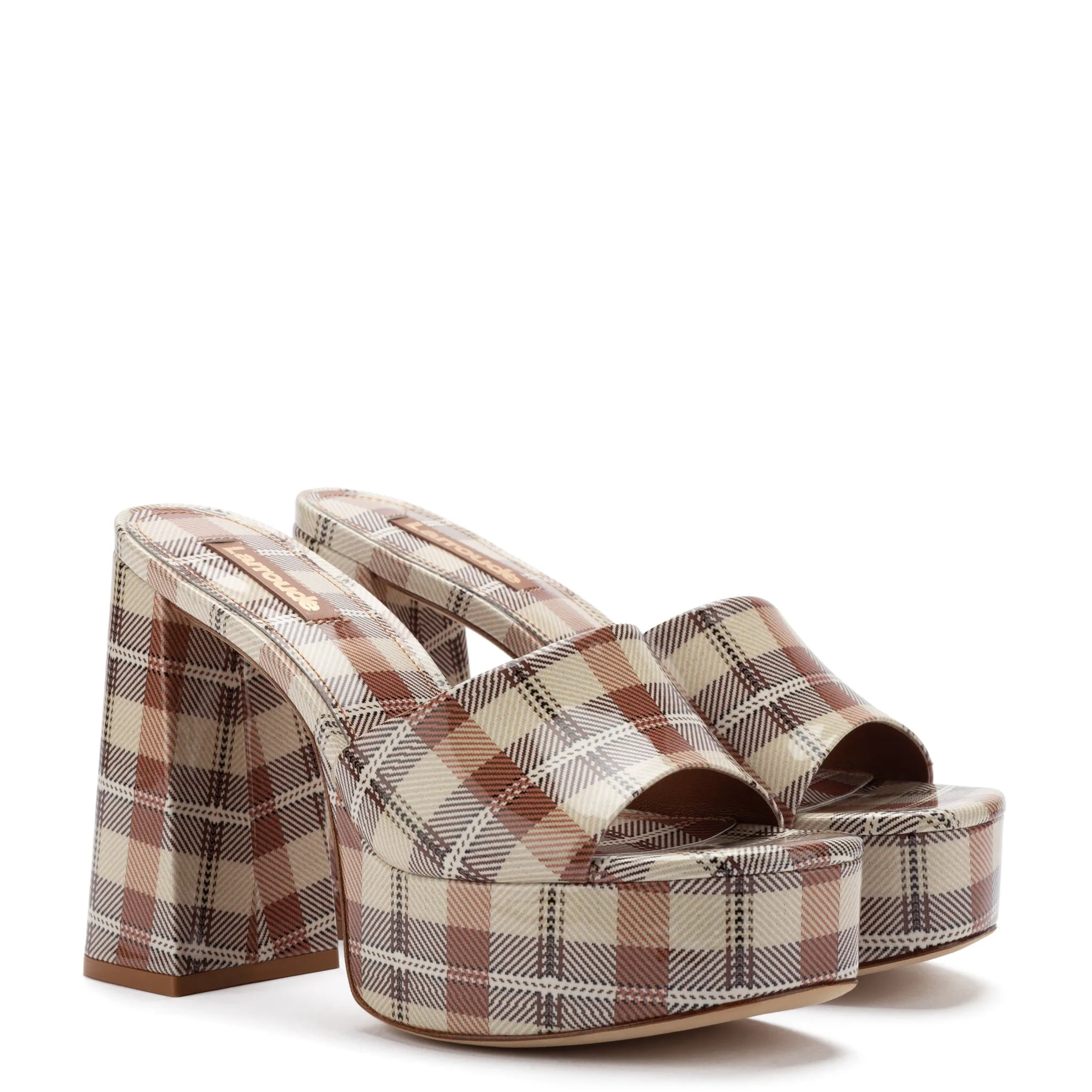 Dolly Mule In Caramel Plaid Patent Leather sold by Larroude product image thumbnail 2