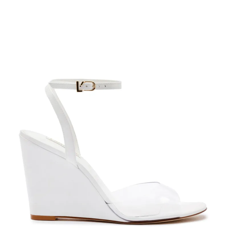 Yves Wedge In White Patent Leather and Vinyl sold by Larroude