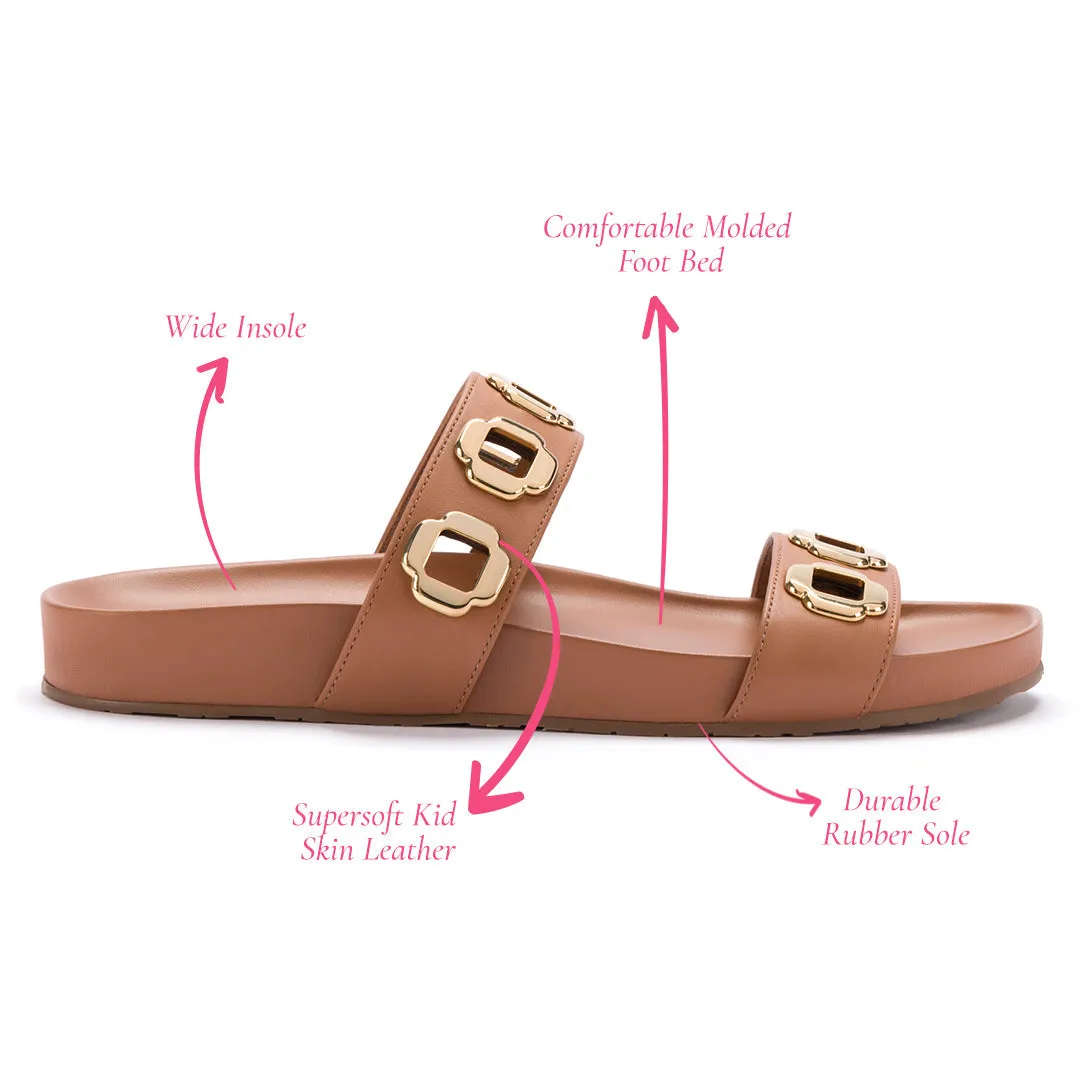 Milan Slide In Caramel Leather sold by Larroude product image thumbnail 5