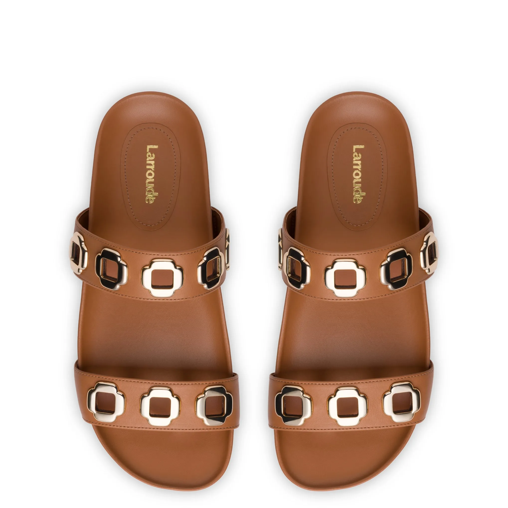 Milan Slide In Caramel Leather sold by Larroude product image thumbnail 3