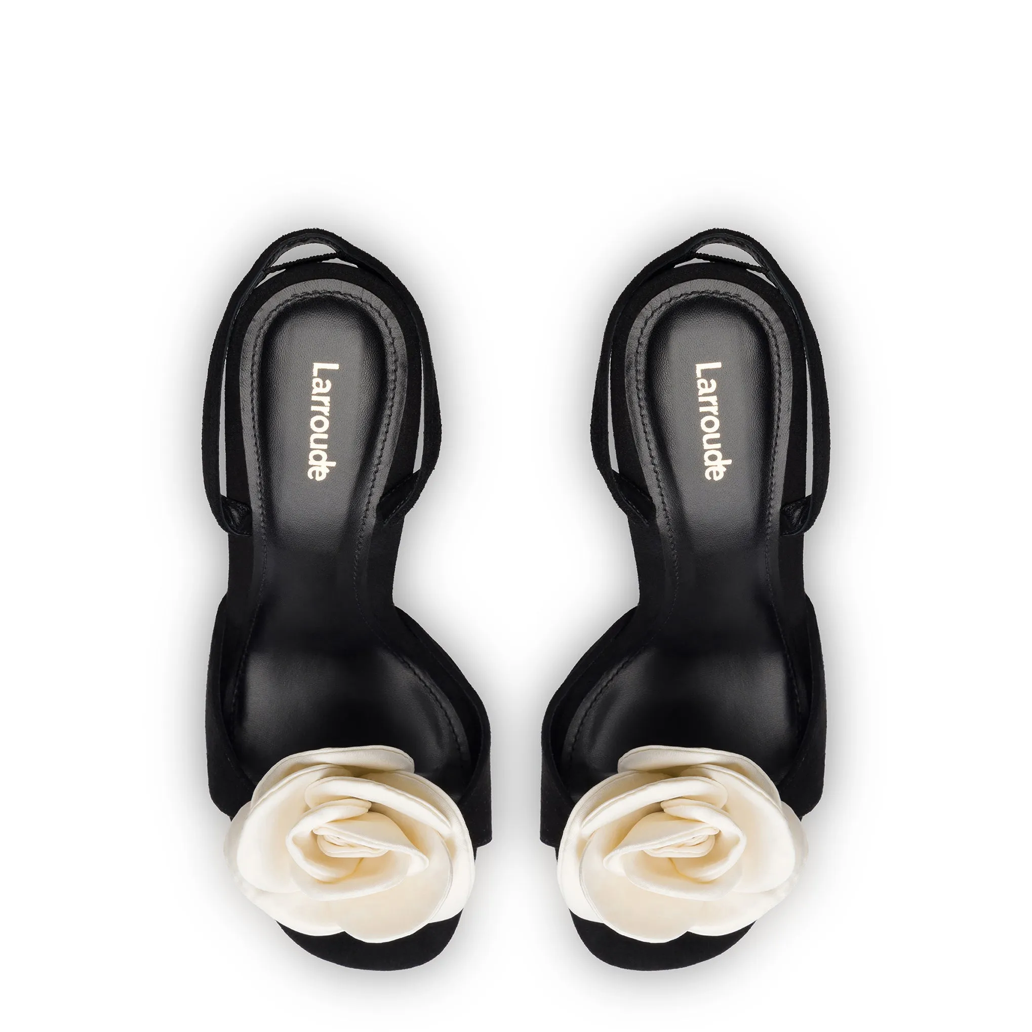 Salma Sandal In Black Suede and Ivory Satin sold by Larroude product image thumbnail 3