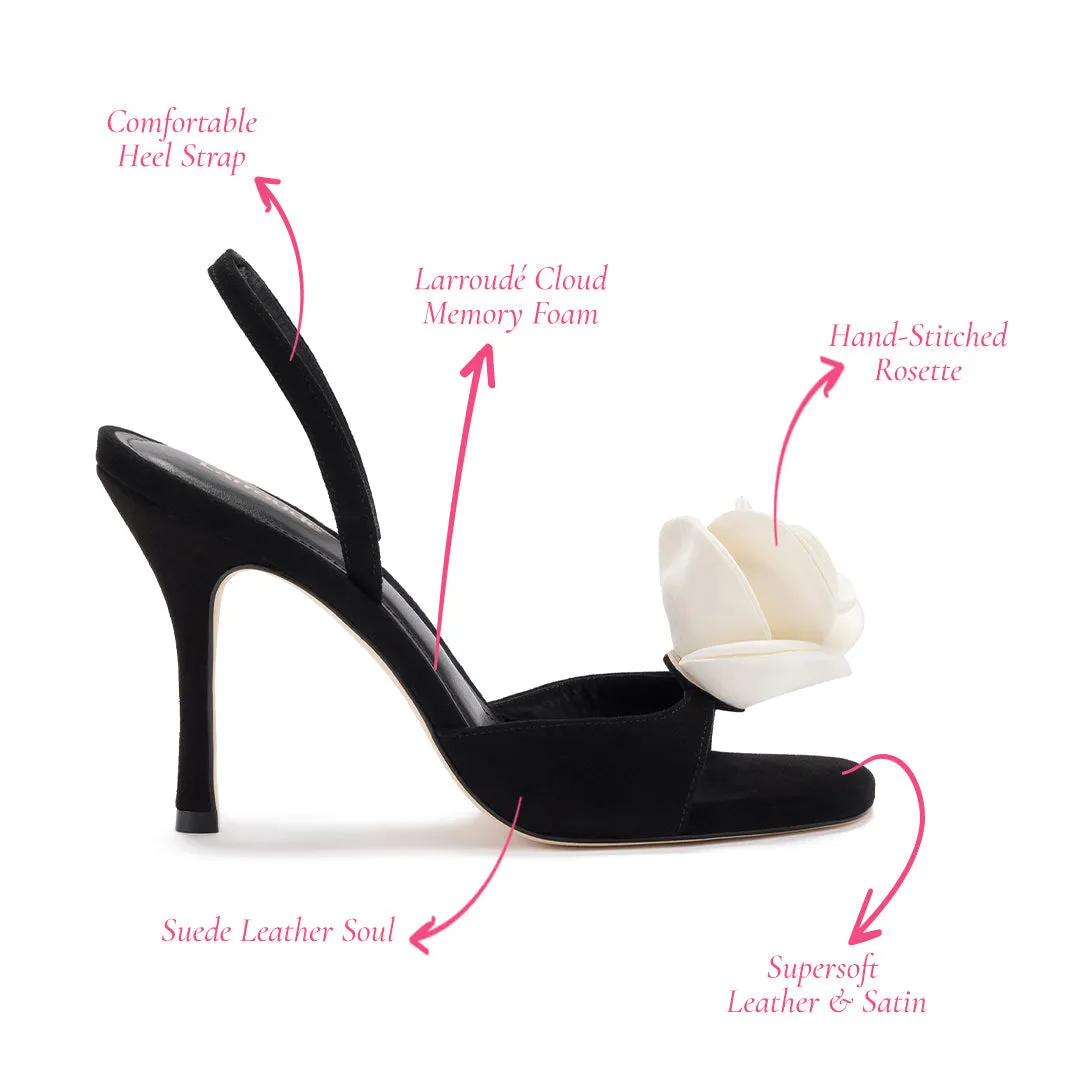 Salma Sandal In Black Suede and Ivory Satin sold by Larroude product image thumbnail 5