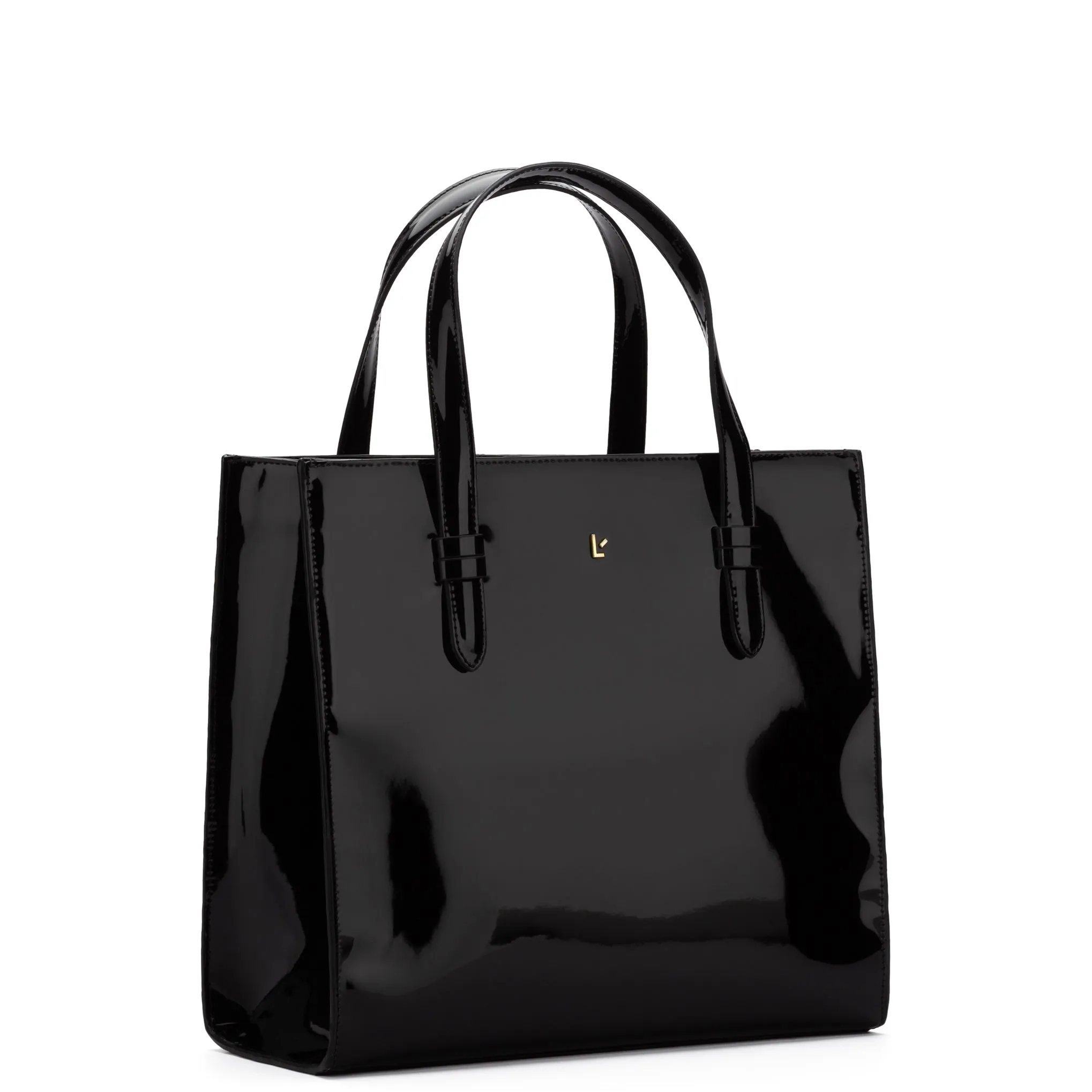 Phoebe Tote Bag In Black Vegan Patent Leather sold by Larroude product image thumbnail 2