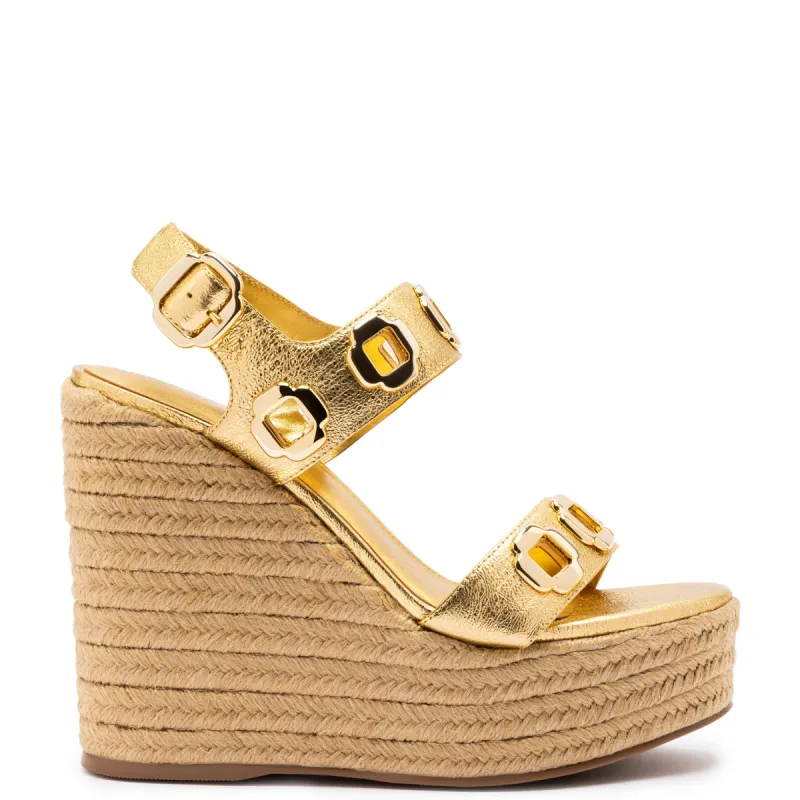 Milan Espadrille In Gold Metallic Leather sold by Larroude