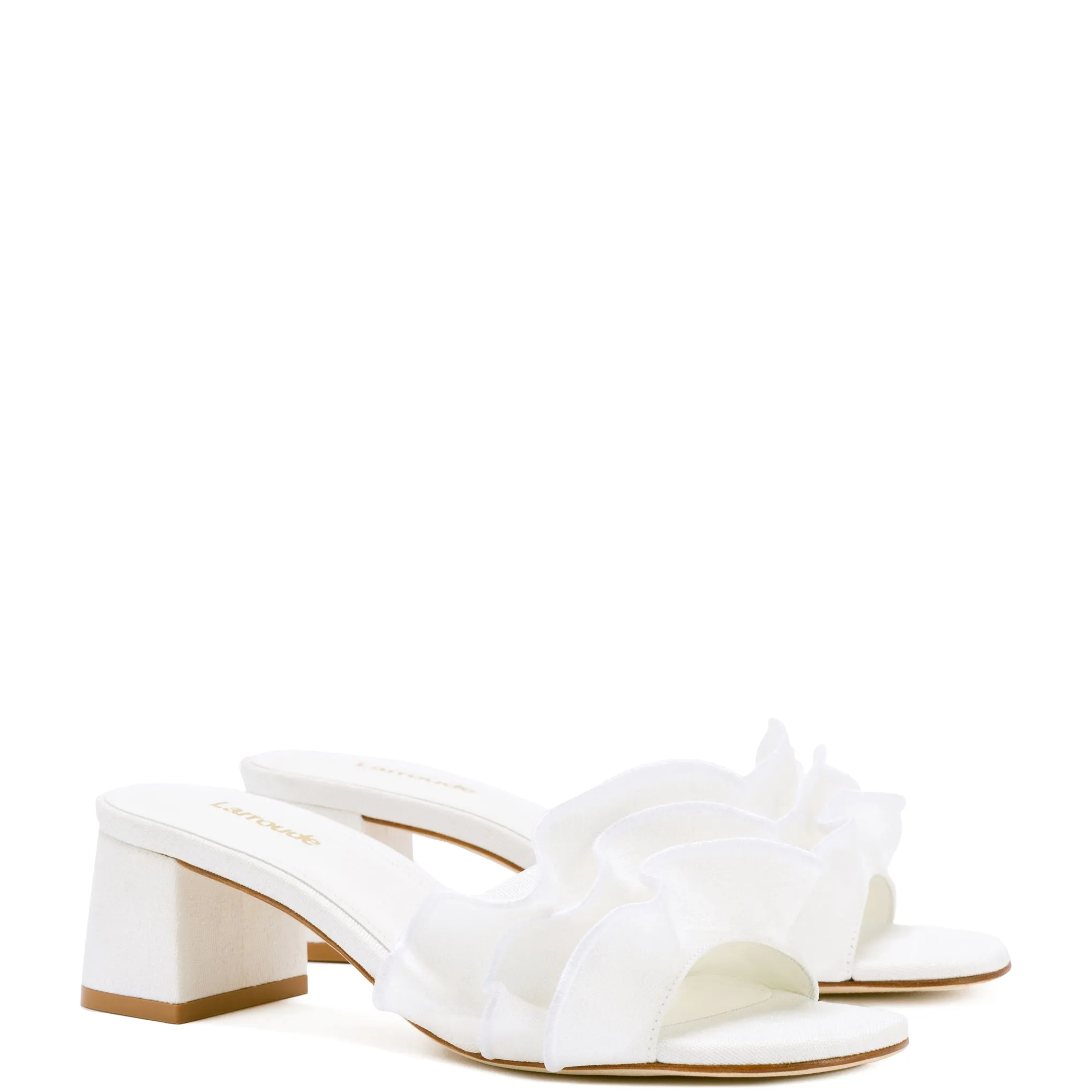 Brigitte Ruffle Mule In White Raffia sold by Larroude product image thumbnail 2