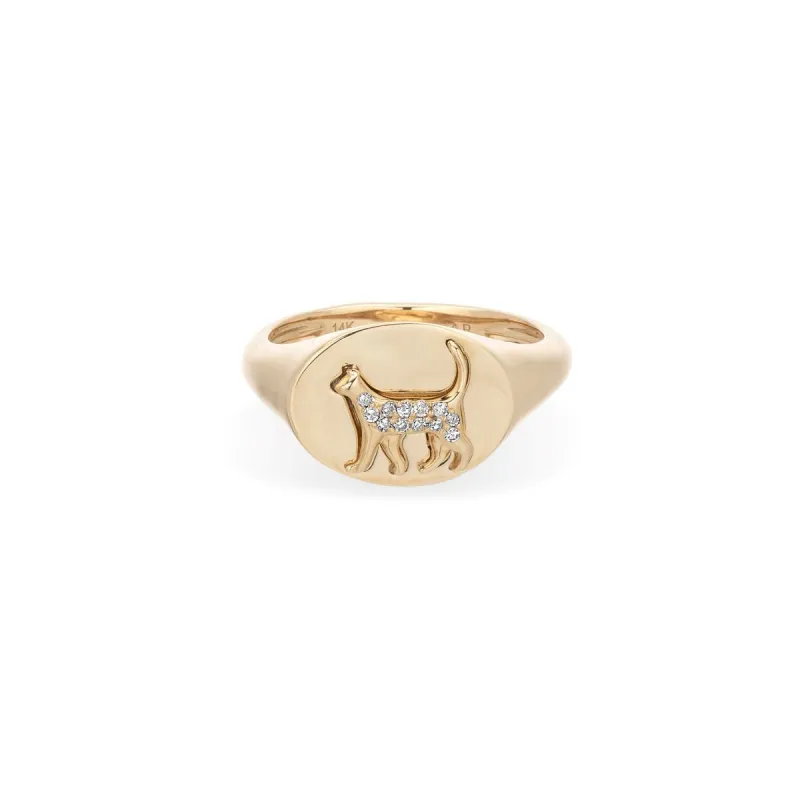 Pavé Diamond Cat Signet Ring sold by Larroude