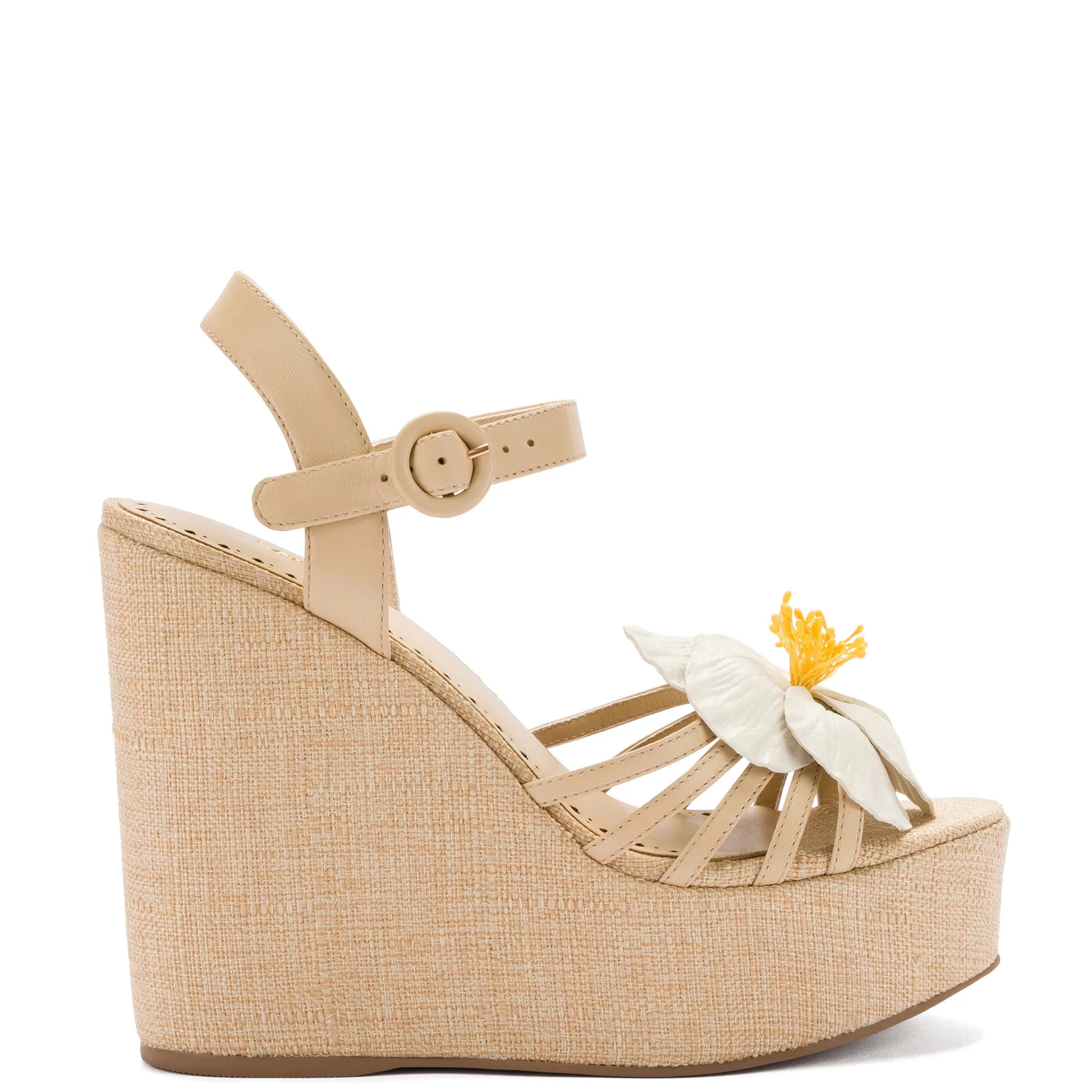 Magnolia Wedge In Ivory Leather sold by Larroude