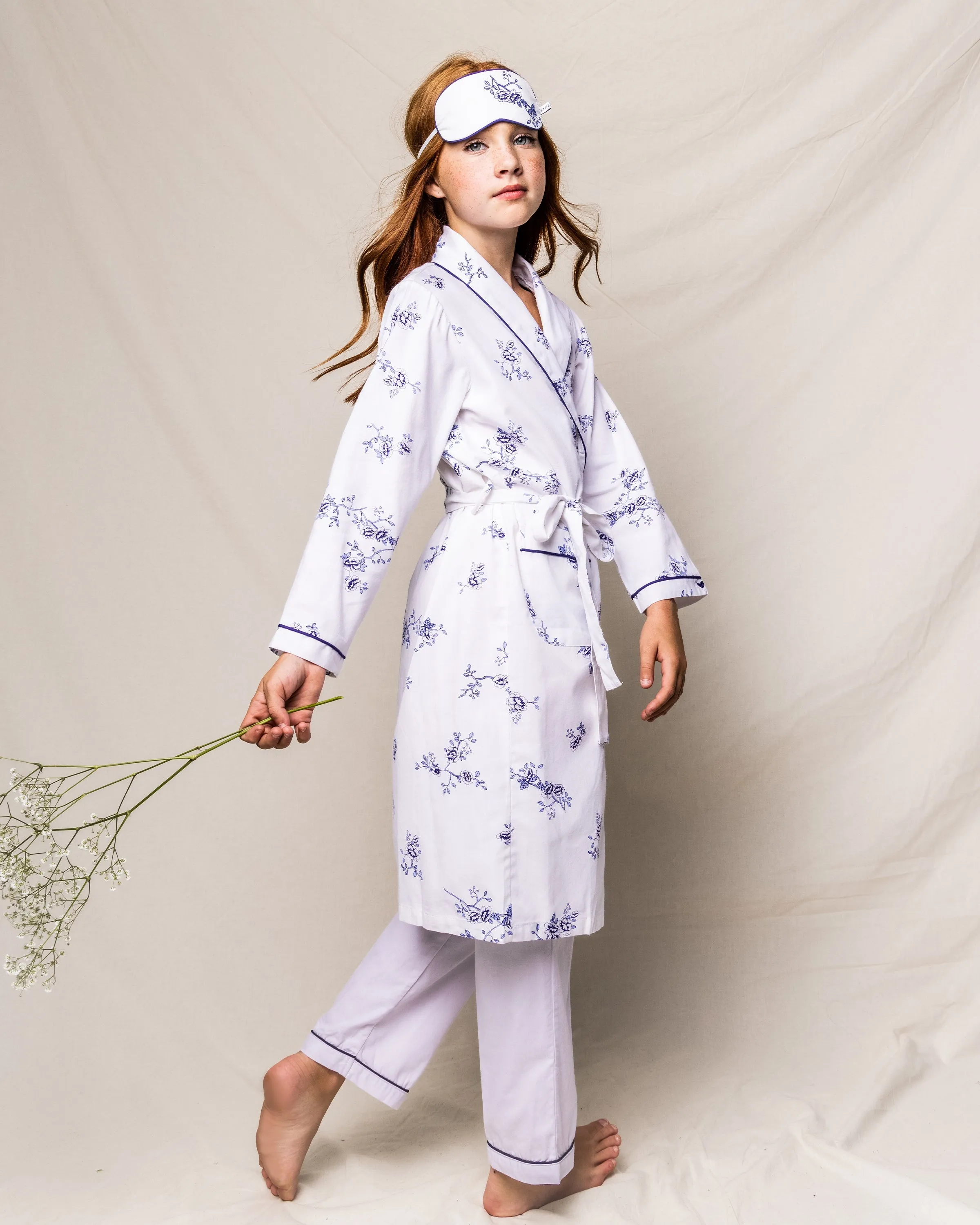 Kid's Twill Robe in Indigo Floral sold by Larroude product image thumbnail 2