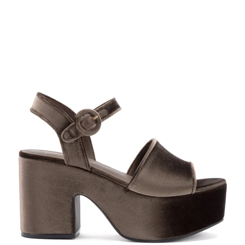 Miso Platform Strap Sandal In Expresso Velvet sold by Larroude