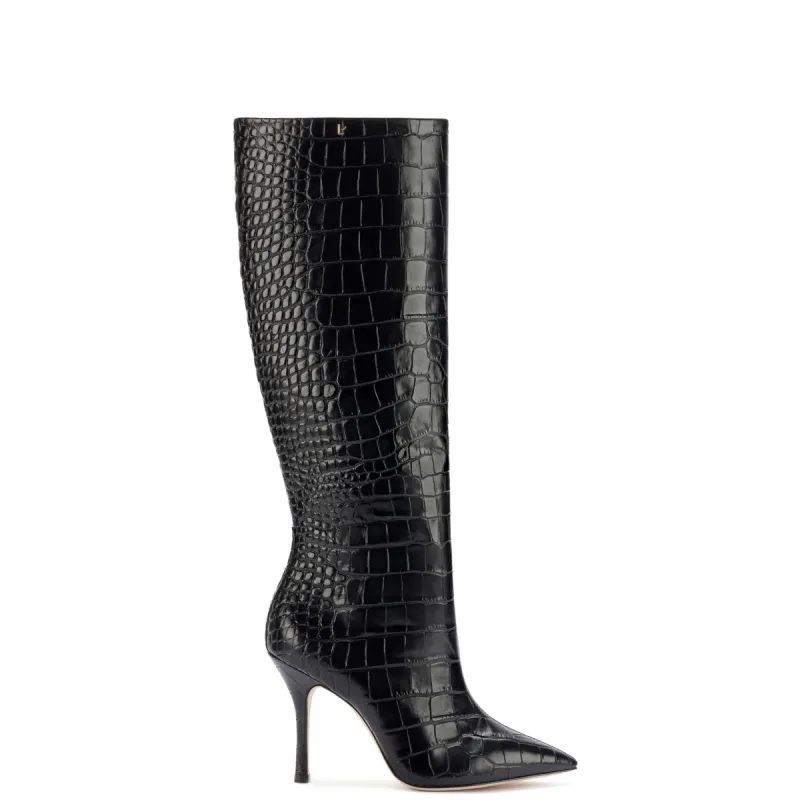 Kate Boot In Black Stamped Leather made by Larroude