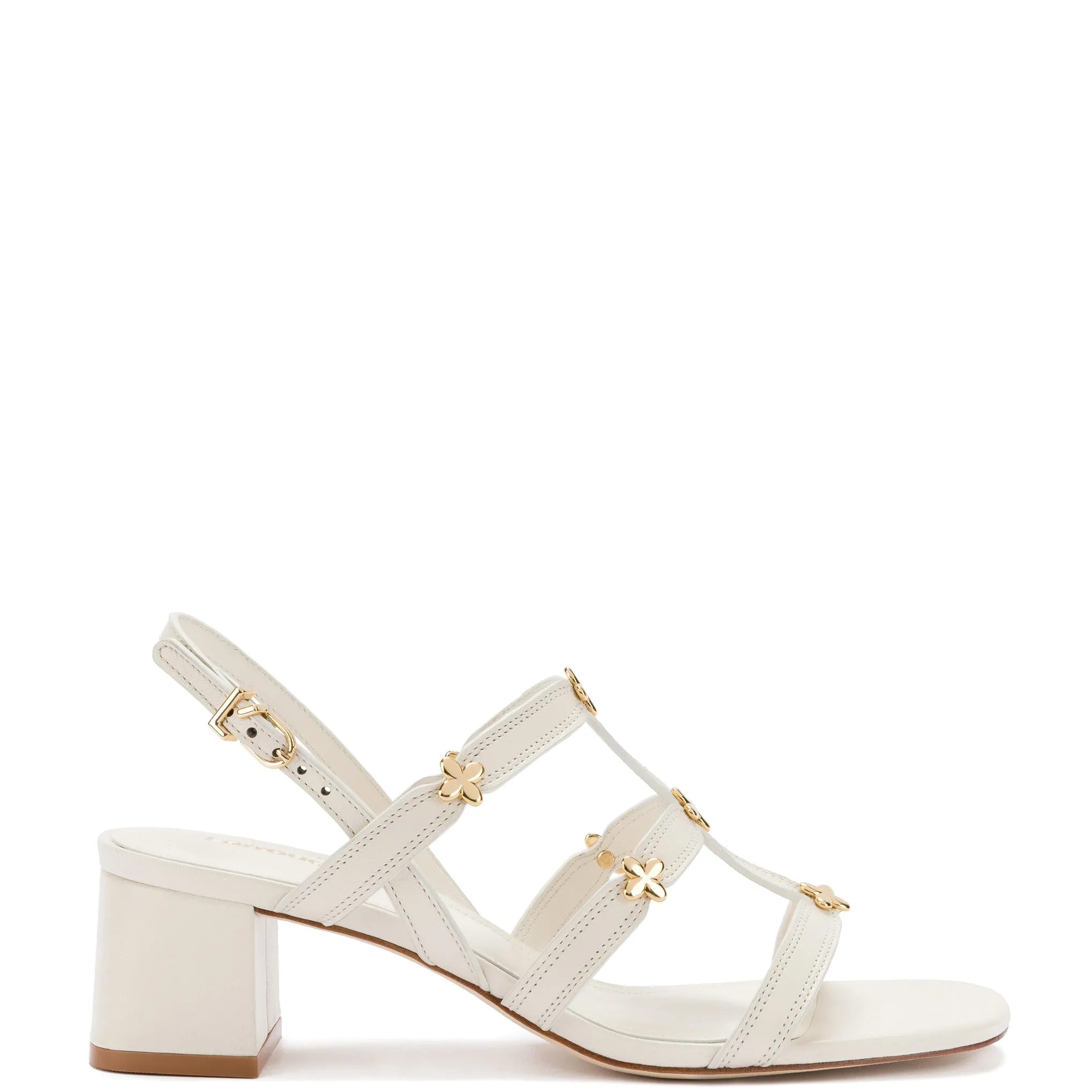 Harmony Block Sandal In Ivory Leather sold by Larroude
