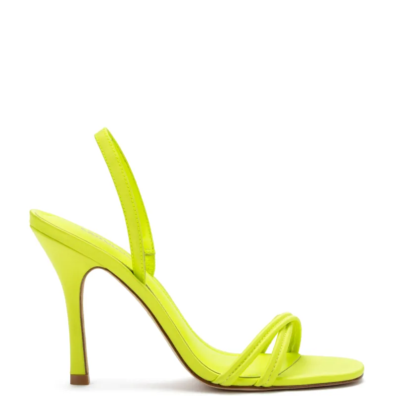 Annie Sandal In Lemon Satin sold by Larroude