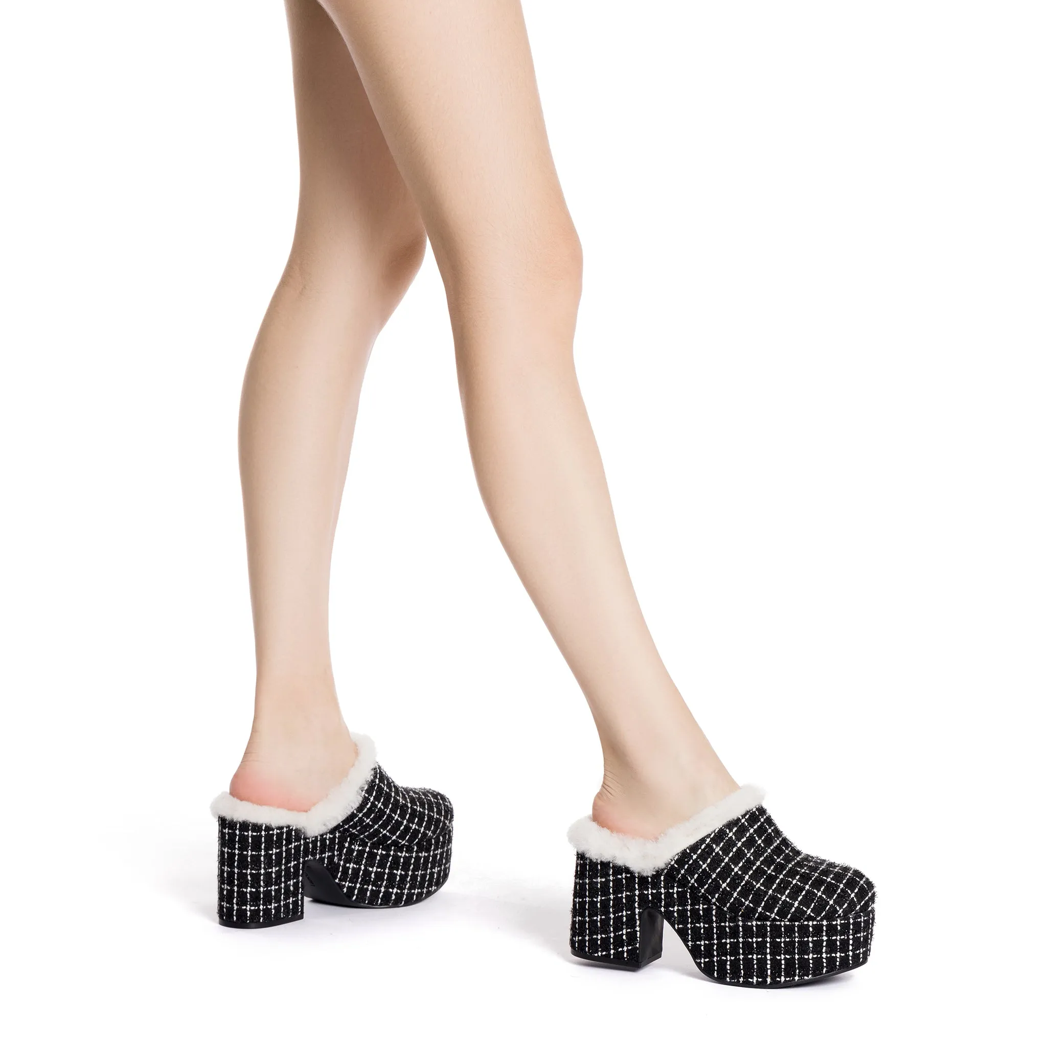 Miso Platform Clog In Black Tweed and Natural Shearling sold by Larroude product image thumbnail 4